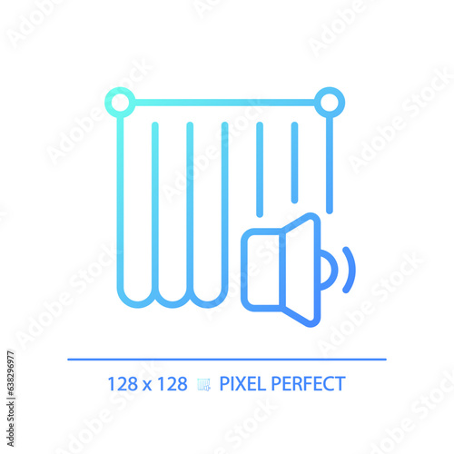 2D pixel perfect gradient soundproof curtain gradient icon, isolated vector, soundproofing blue thin line illustration.