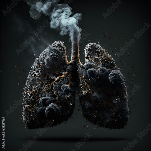 an illustration of a damaged and burnt human lungs due to smoking and drug use created using AI generative tools photo