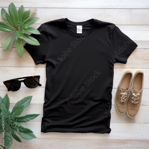 Black polo shirt mockup with a background top view 