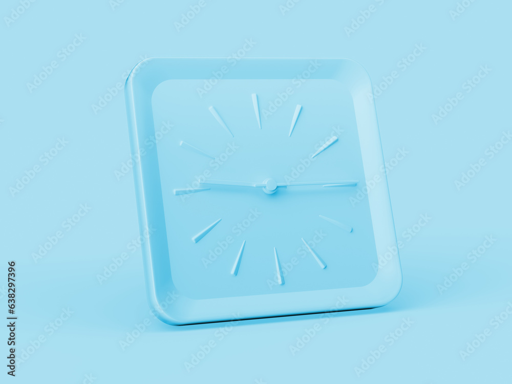 3d Simple Blue Square Wall Clock 9:15 Nine Fifteen Quarter Past 9 Blue Background, 3d illustration 3d Simple Blue Square Wall Clock 9:15 Nine Fifteen Quarter Past 9 Blue Background, 3d illustration