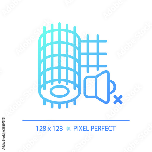 2D pixel perfect gradient soundproof mesh gradient icon, isolated vector, soundproofing blue thin line illustration.