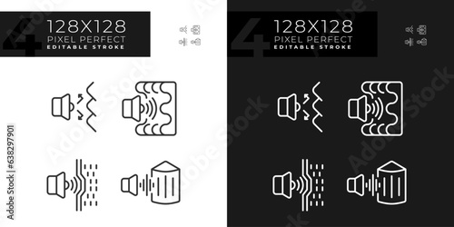 Pixel perfect light and dark mode icons set of soundproofing, editable thin linear creative illustration.
