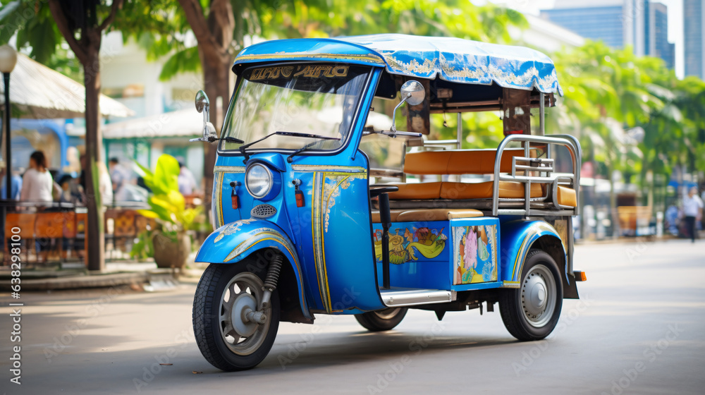 Blue Tuk Tuk Thai traditional taxi in Bangkok