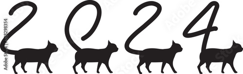 シッポが「2024」の数字の形になっている猫のシルエット