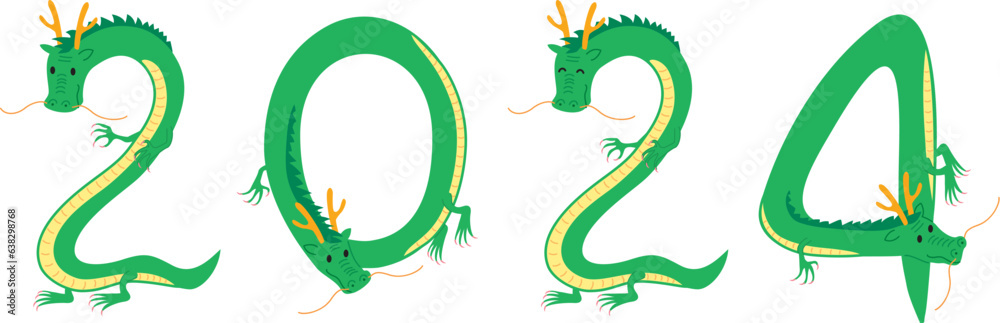 Obraz premium 「2024」の数字になっている辰年の龍