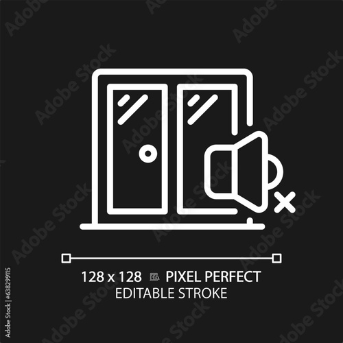 2D pixel perfect editable soundproof windows white icon, isolated vector, soundproofing thin line illustration.