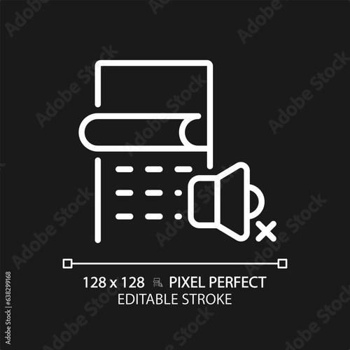 2D pixel perfect editable soundproof wall covering white icon, isolated vector, soundproofing thin line illustration.