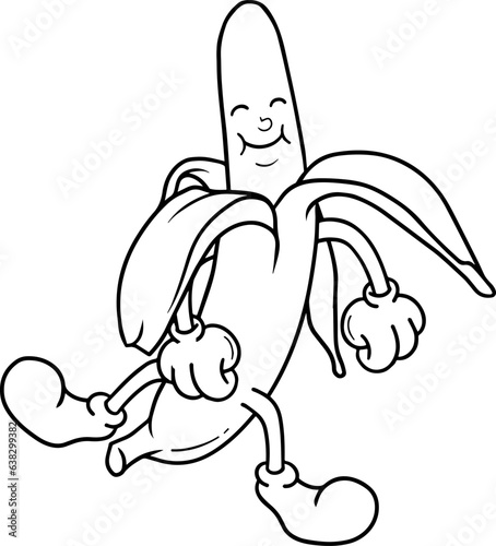 fruit, banana kawaii characters. Hand drawn doodles of comic mascot. 70s retro vibes. kawaii food