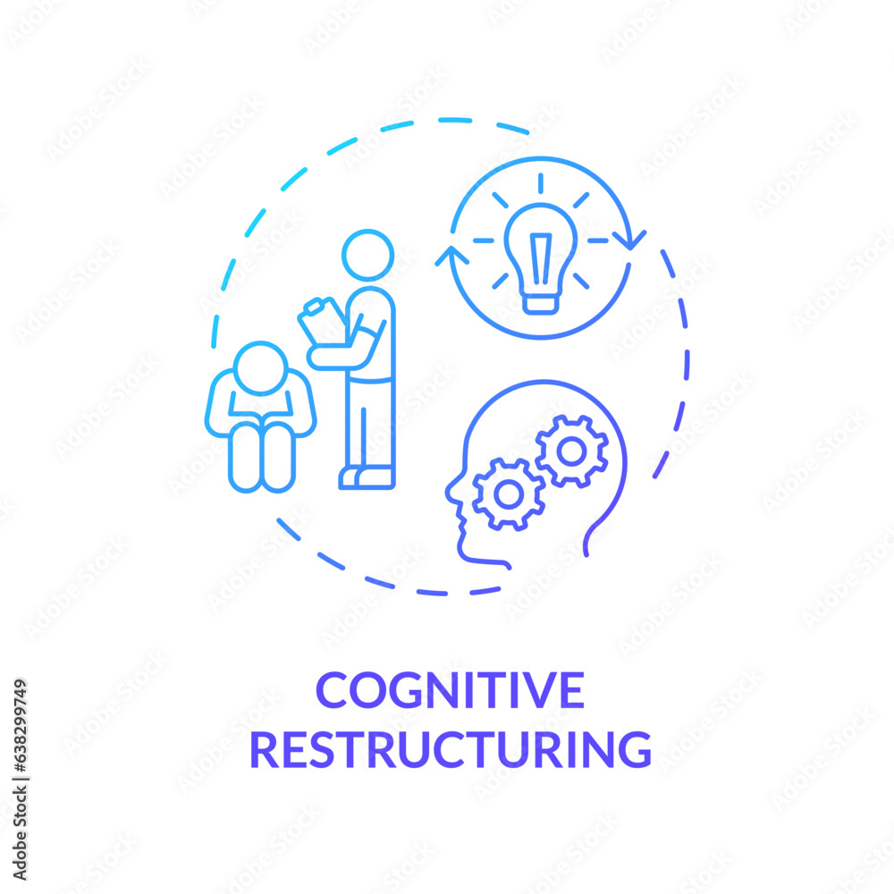 2D gradient cognitive restructuring blue thin line icon concept, isolated vector, illustration representing behavioral therapy. 2D gradient cognitive restructuring blue thin line icon concept, isolated vector, illustration representing behavioral therapy.