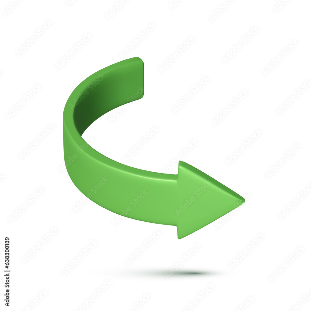 Green Arrow Icon. Right curved arrow. 3D design element for web and infographics. Vector Green Arrow Icon. Right curved arrow. 3D design element for web and infographics. Vector