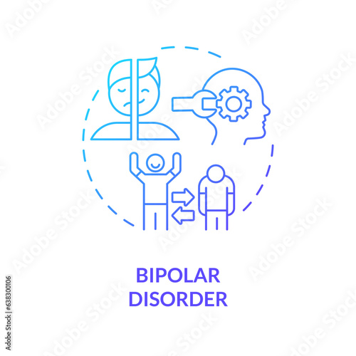 2D gradient bipolar disorder blue thin line icon concept, isolated vector, illustration representing behavioral therapy.