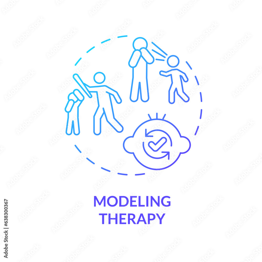 2D gradient modeling therapy blue thin line icon concept, isolated vector, illustration representing behavioral therapy. 2D gradient modeling therapy blue thin line icon concept, isolated vector, illustration representing behavioral therapy.