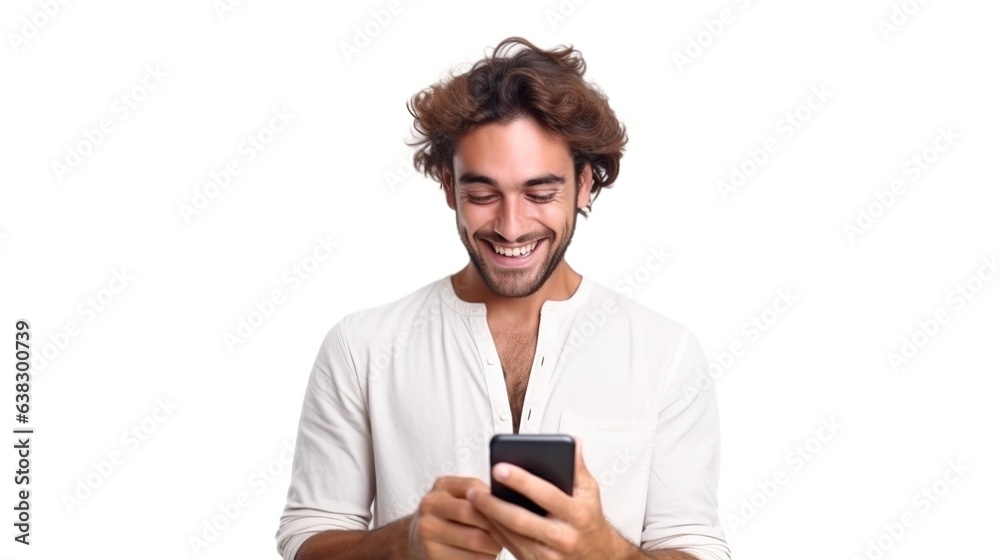 Man holding mobile phone, smiling businessman in suit, communicating via technology Man holding mobile phone, smiling businessman in suit, communicating via technology