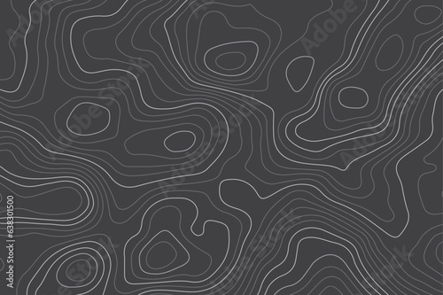 Abstract topographic contours map background. Topography black and white wave lines vector background. Geographic abstract grid. Wavy curve lines banner design.