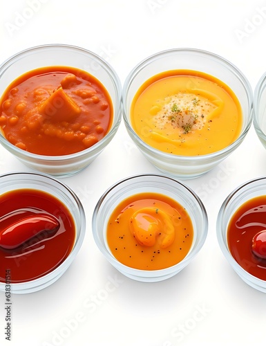 Various sauces in bowls isolated on transparent or white background generative ai 