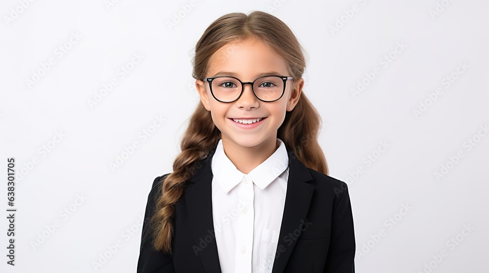 portrait of a student girl looking at camera on white background portrait of a student girl looking at camera on white background