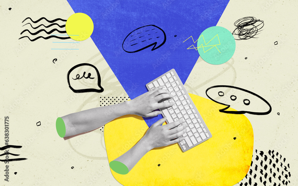 Speech bubbles and a computer keyboard - Photo collage Stock Photo ...