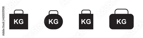 Weight icon set. Kg bell logo. Kettlebell, heavy sign. Iron dumbbell symbol in vector icons.