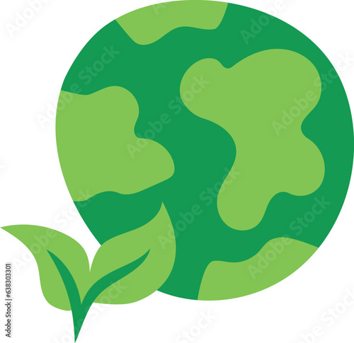 Green planet with leaves isolated on white background. Recycle sign for ecological lifestyle. Hand drawn vector icon.