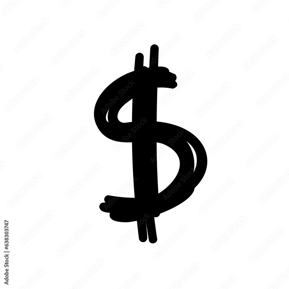 Symbol dollar USD currency brush stroke in doodle brush hand drawn style isolated on white background. For abc, education, logo, branding, font, alphabet, signboard, lettering, presentation. Symbol dollar USD currency brush stroke in doodle brush hand drawn style isolated on white background. For abc, education, logo, branding, font, alphabet, signboard, lettering, presentation.