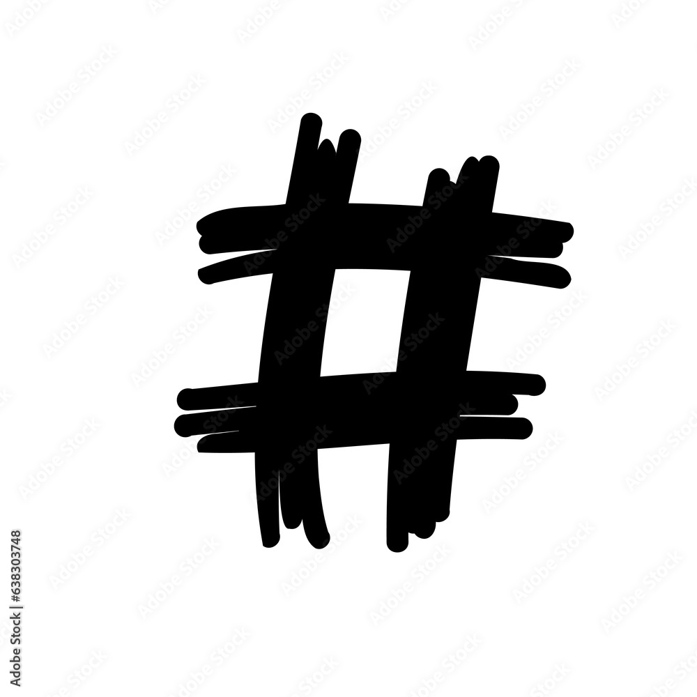 Obraz premium Symbol hash brush stroke font in doodle brush hand drawn style isolated on white background. For abc, education, logo, branding, font, alphabet, signboard, lettering, presentation.