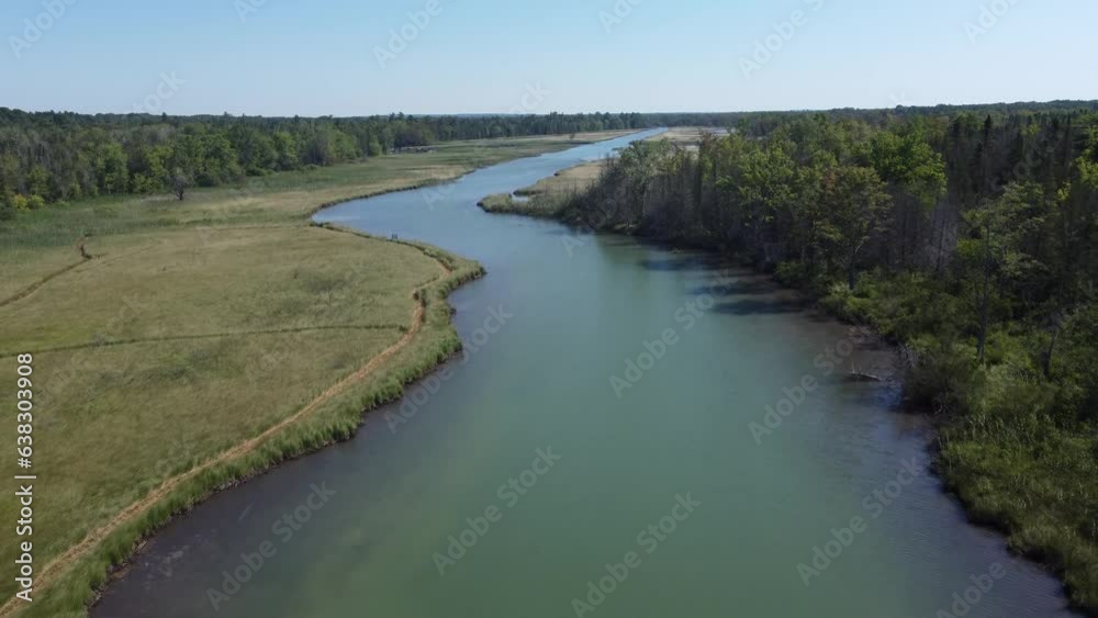 Aerial shot of northern river Aerial shot of northern river