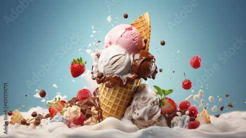 Banner with ice cream photorealistic