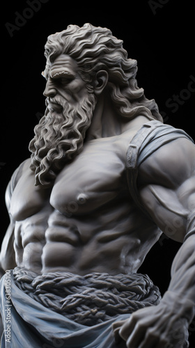 Handsome marble statue of powerful greek god