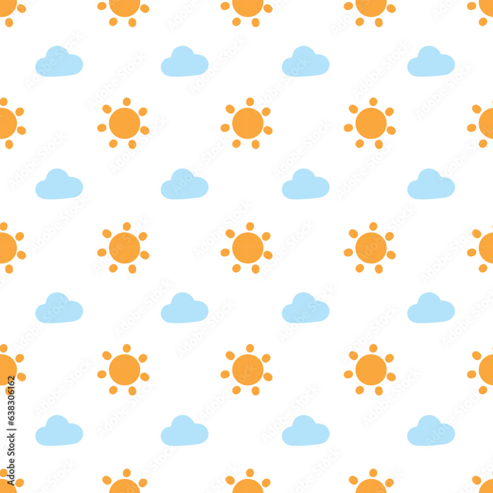 weather, sunny, cloud handdrawn cartoon seamless pattern background for wallpaper, wrapping, backdrop, fabric