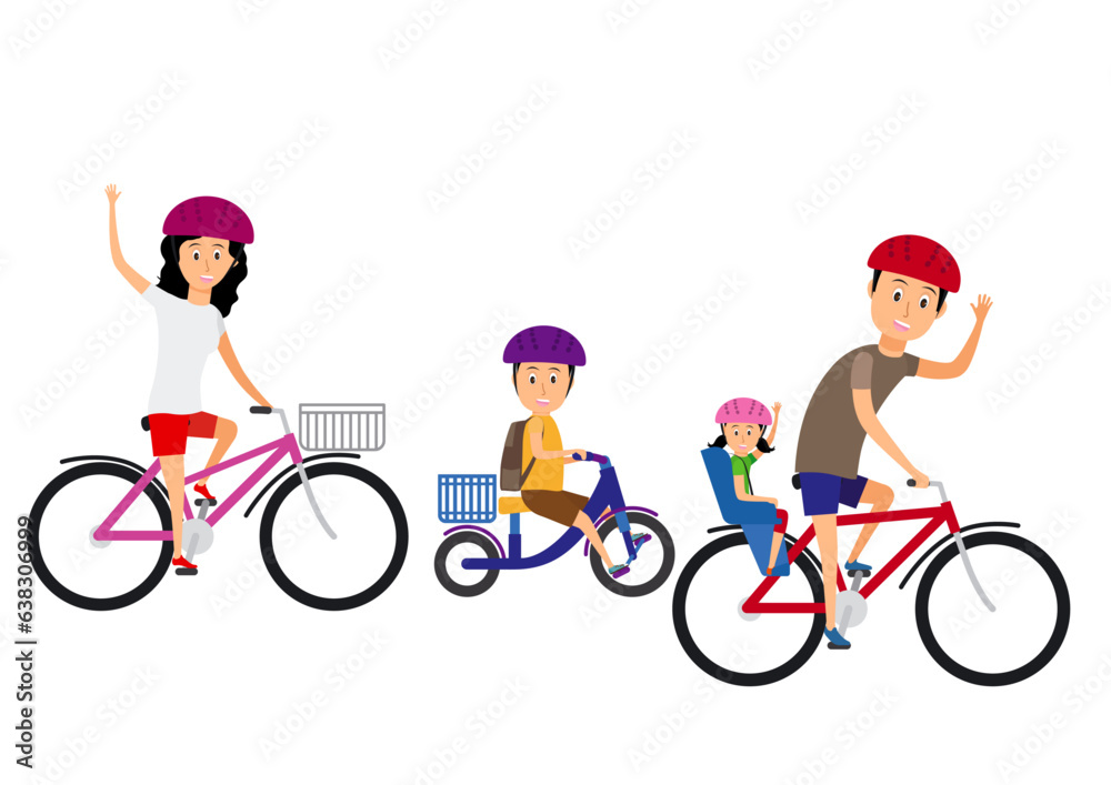 Vector illustration of family enjoying cycle ride and waving their hands.
Vector illustration of family enjoying cycle ride and waving their hands.
