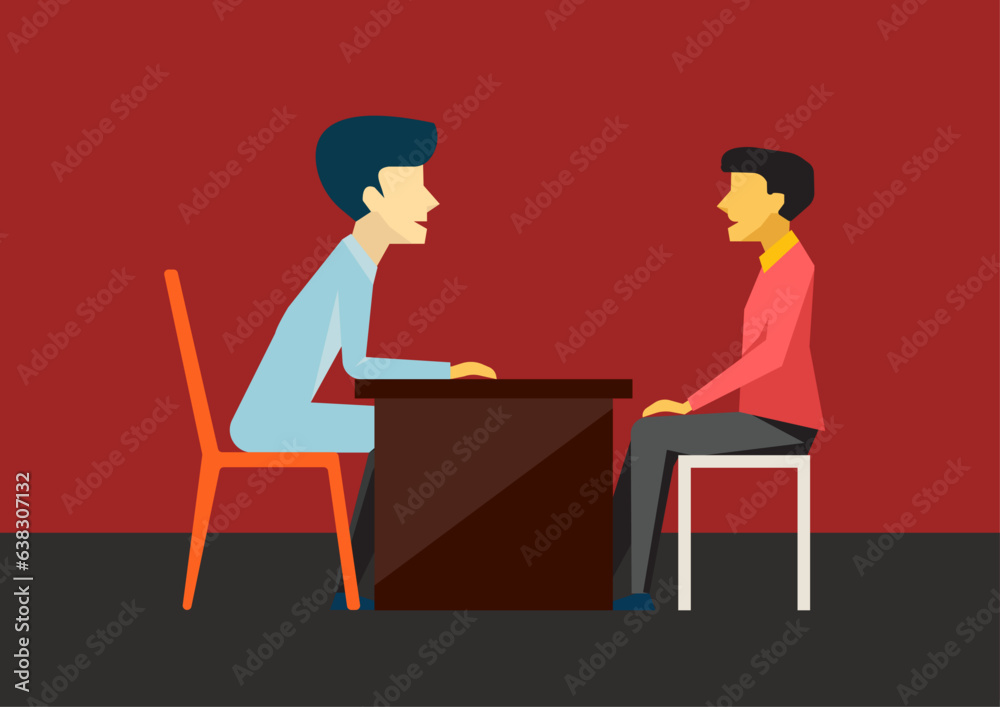 Flat illustration of doctor consulting male patient on red color background. Health care concept.
Flat illustration of doctor consulting male patient on red color background. Health care concept.