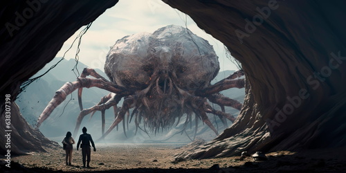 aliens exploring an unexplored landscape using their unique abilities. Generative AI