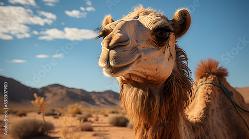 Majestic Camel Head Amidst the Vast Sands. Generative AI