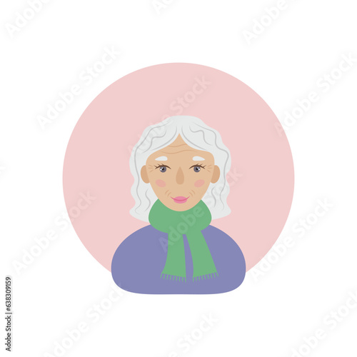 Grandmother. Dear gray-haired grandmother. An avatar of a grandmother in a cartoon style. Vector illustration isolated on a white background