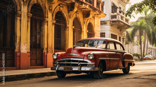 Old american car parked with havana building © levit