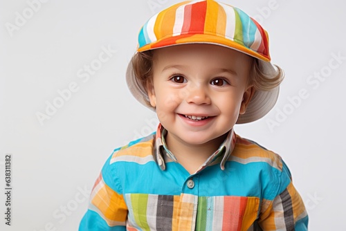 Portrait photo of 3 year old boy in colorful clothes