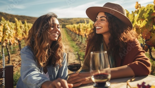 Friends toasting wine in a vineyard at daytime outdoors
