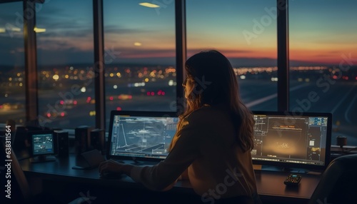 a woman working in a control tower