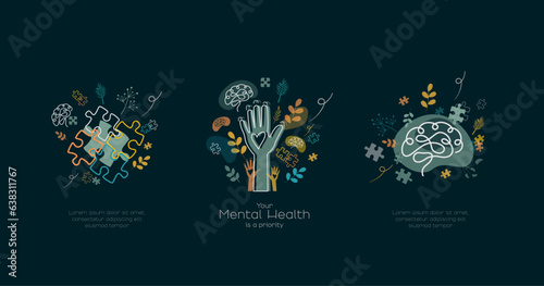 Mental Health icons. Your Mental Health is a priority. Fototapet