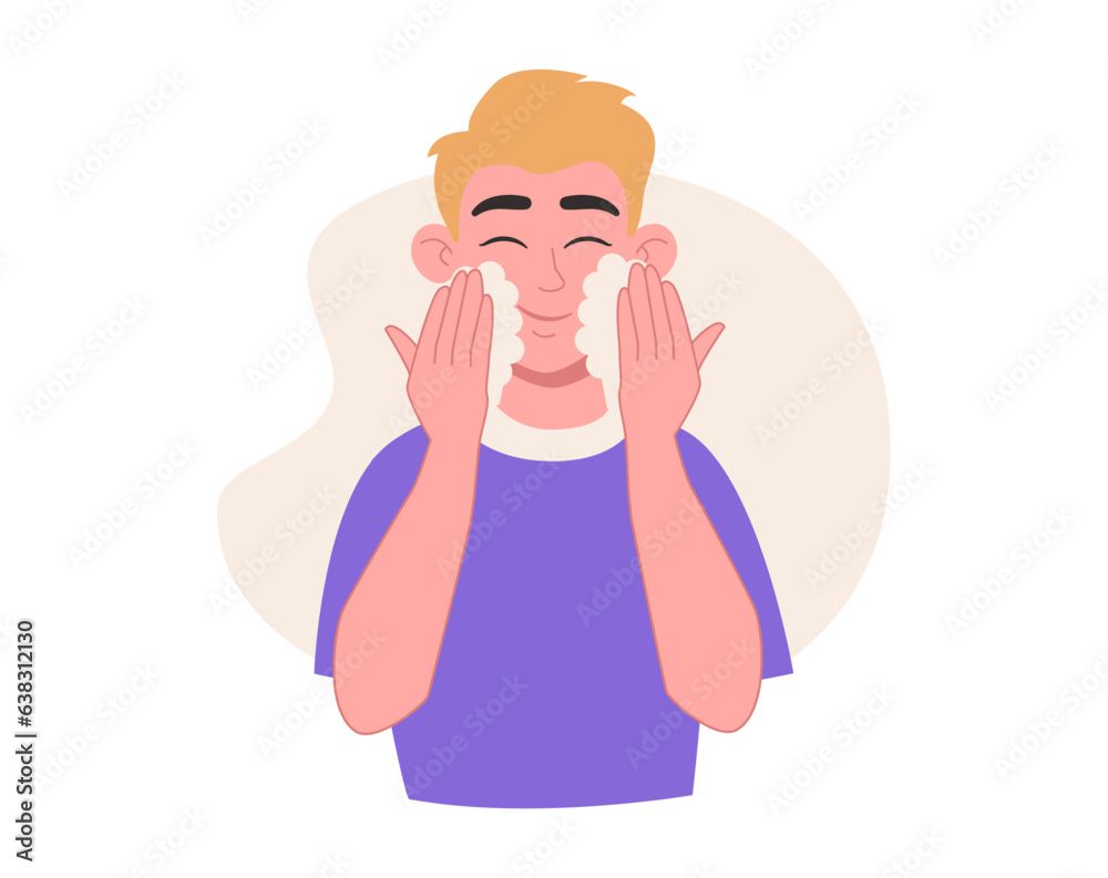 Skin care. Man uses a cleanser. Vector graphic. Skin care. Man uses a cleanser. Vector graphic.