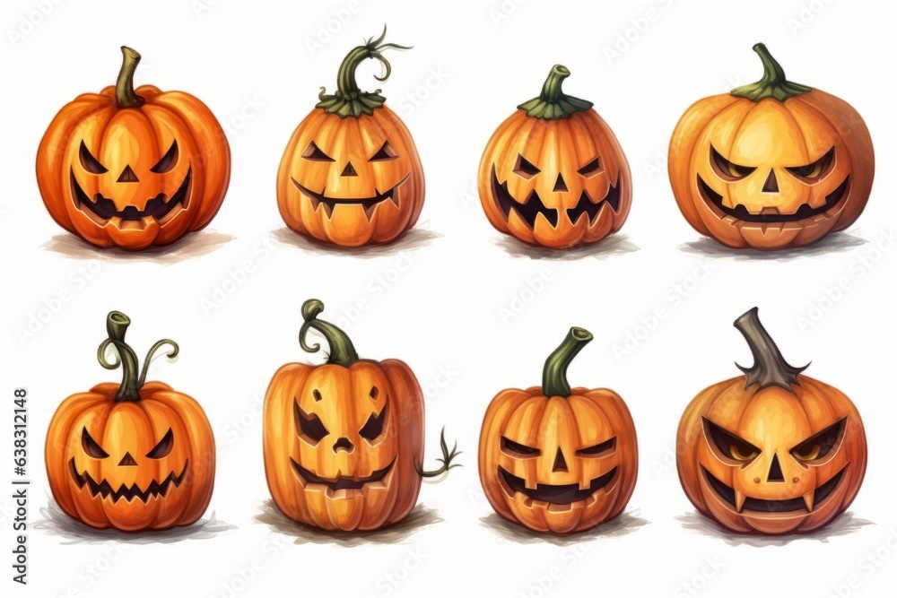 Pack or set of a lot of Halloween Pumpkin Head. Watercolor style Pack or set of a lot of Halloween Pumpkin Head. Watercolor style