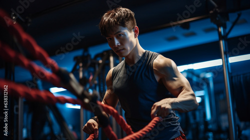 Young man using ropes at fitness gym, fitness stock photos
