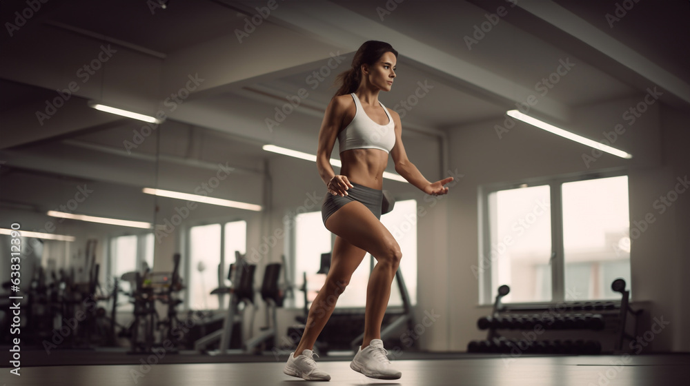 A woman exercises with weight dumbbells while doing the lunge on her knees, fitness stock photos A woman exercises with weight dumbbells while doing the lunge on her knees, fitness stock photos