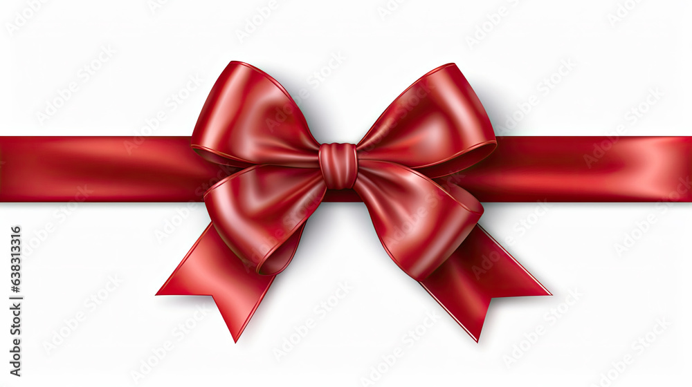 Red ribbon with bow isolated on white background. Generative Ai Red ribbon with bow isolated on white background. Generative Ai