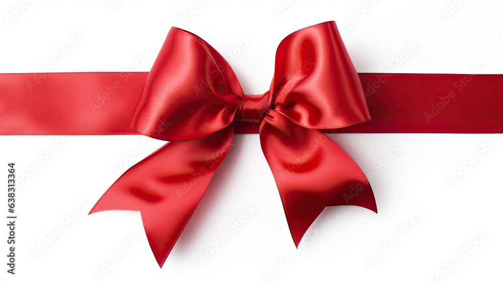 red satin ribbon and bow isolated on white background. Generative Ai - obrazy, fototapety, plakaty 