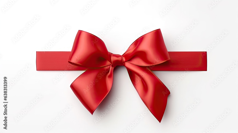 red satin ribbon and bow isolated on white background. Generative Ai