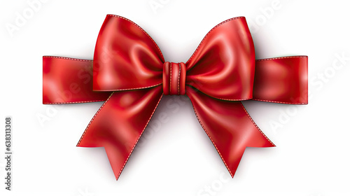 Red ribbon with bow isolated on white background. Generative Ai