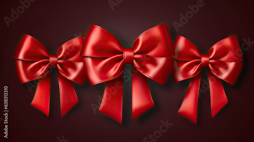 Set of Red silk ribbons with bows festive decor satin rose, luxury elements for holiday packaging and design. ribbon bow. Generative Ai
