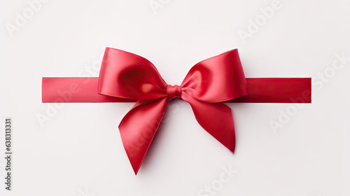 Red ribbon with bow isolated on white background. Generative Ai