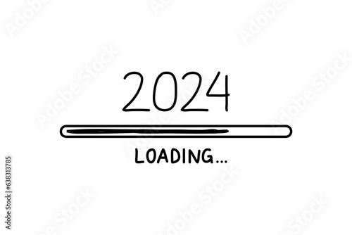 Loading process ahead of the 2024 new year. 2024 new year celebration symbol in doodle style, vector illustration. hand drawn loading symbol